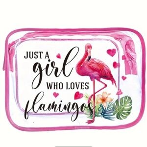 🌺Travel Case Just A Girl Who Loves Flamingos Makeup Bag Toiletries Bag
